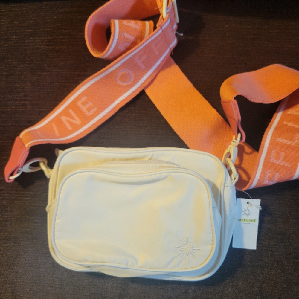 Off-White Crossbody Bag with Orange Strap